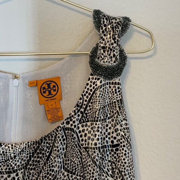 Tory Burch Silk Blend Jaquard Sleeveless Sheath Dress Metallic Size 12 - Picture 4 of 11